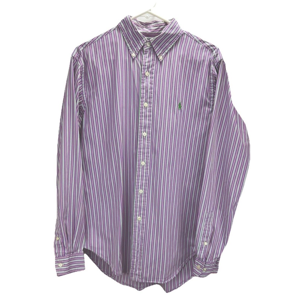 Ralph Lauren Mens Classic Fit Purple Striped‎ Button-Down Shirt Size 15.5